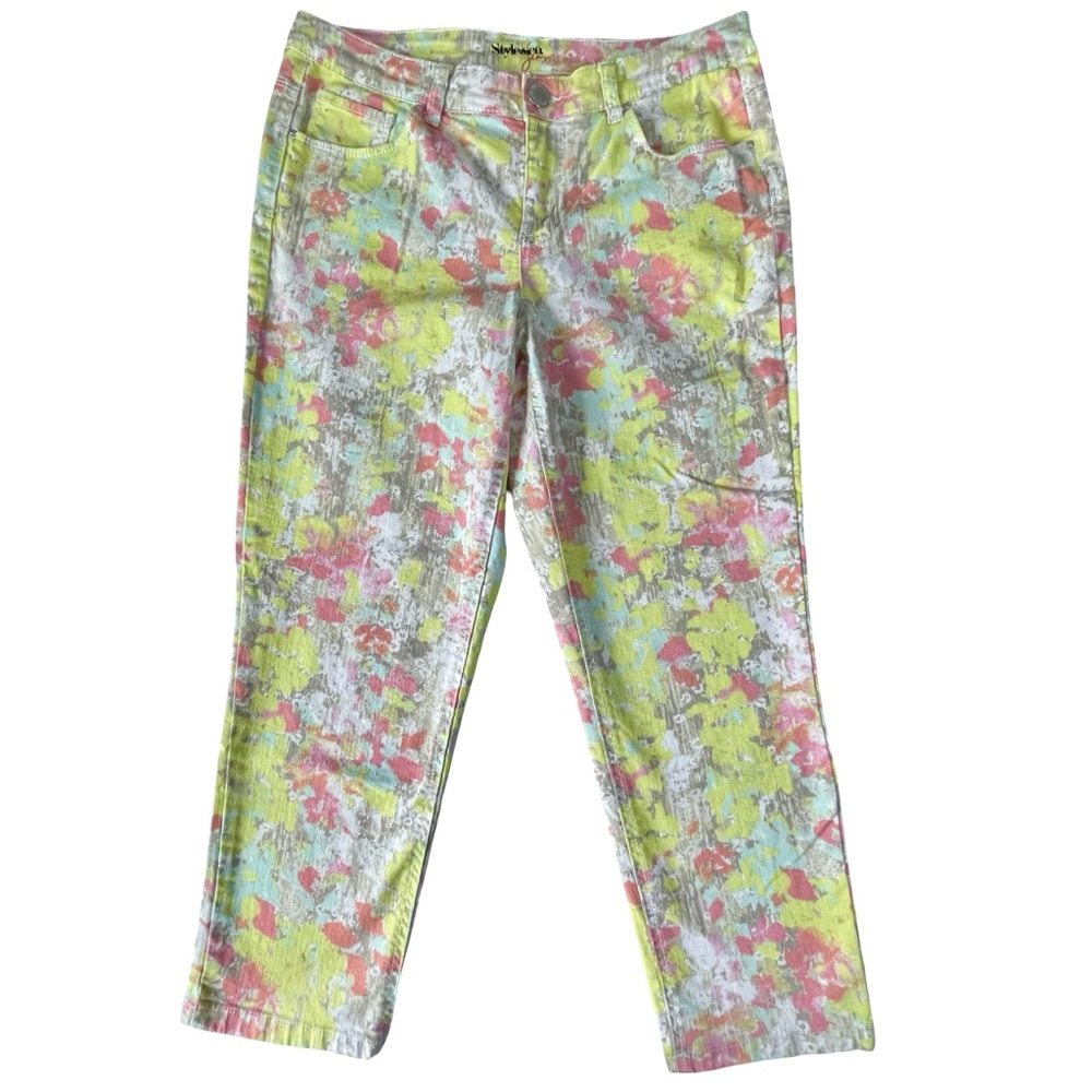 Style & Co Abstract Watercolor Slim Leg Capri Cropped Pants Sz8